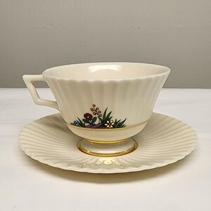 Lenox Gold Stamp Rutledge P-303 Cup & Saucer. Vintage Raised Enamel.